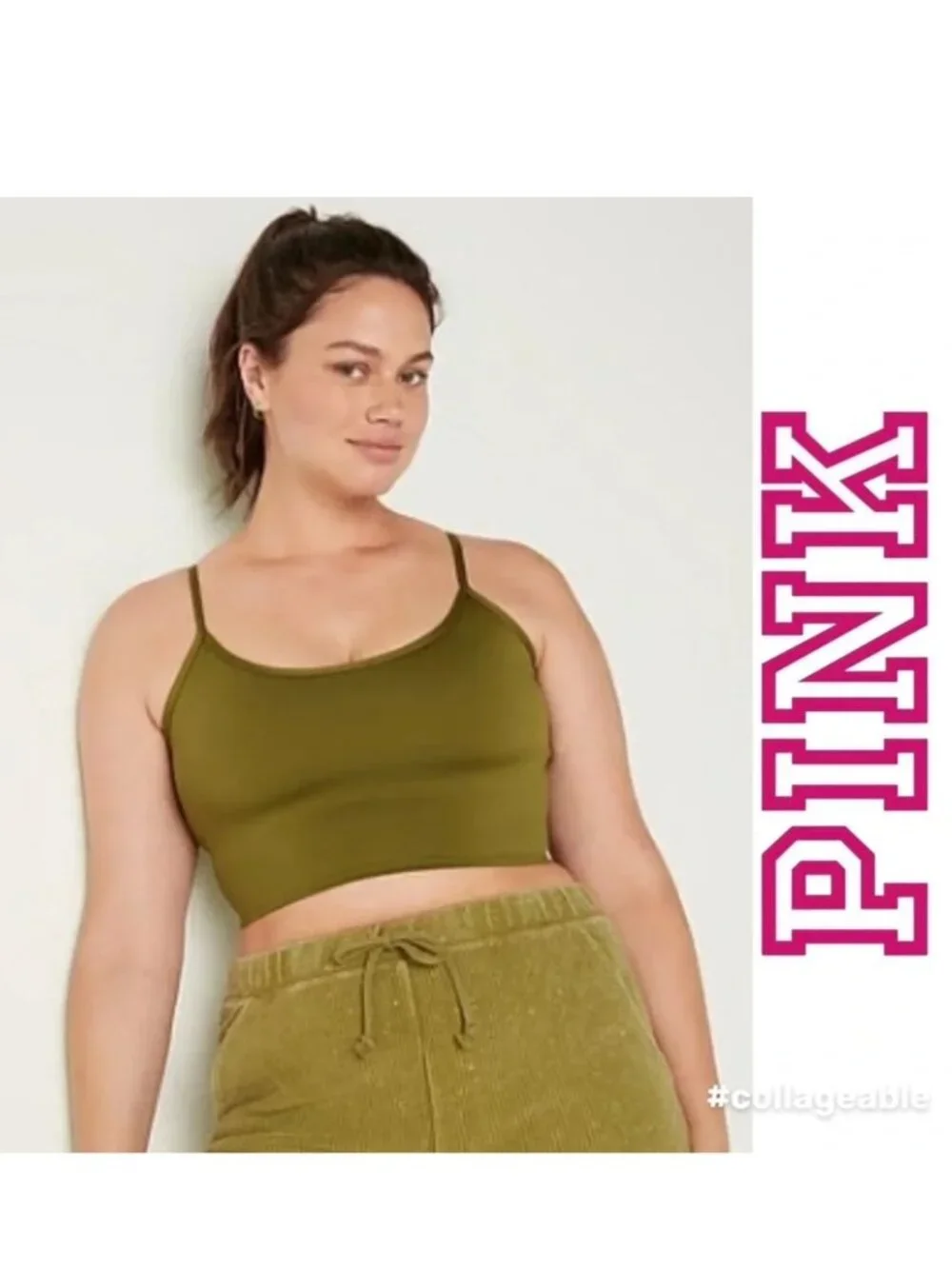 Victoria's Secret PINK | Active Ultimate Green Sports Bra Crop Top | Size Large